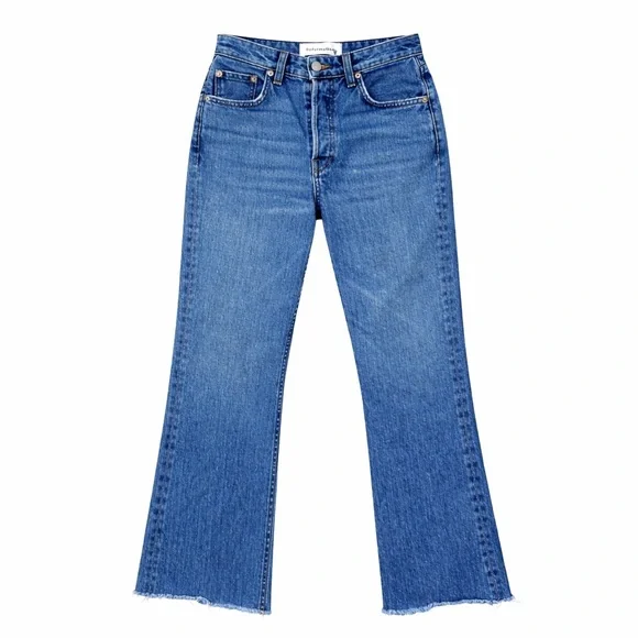 Reformation Cropped Flare Jeans Raw Hem Baltic Blue Size 26 - Picture 2 of 9
